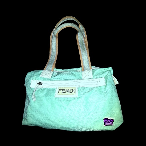 Fendi Handbags - Fendi Monogram Blue Green Logo Nylon Beach Bag